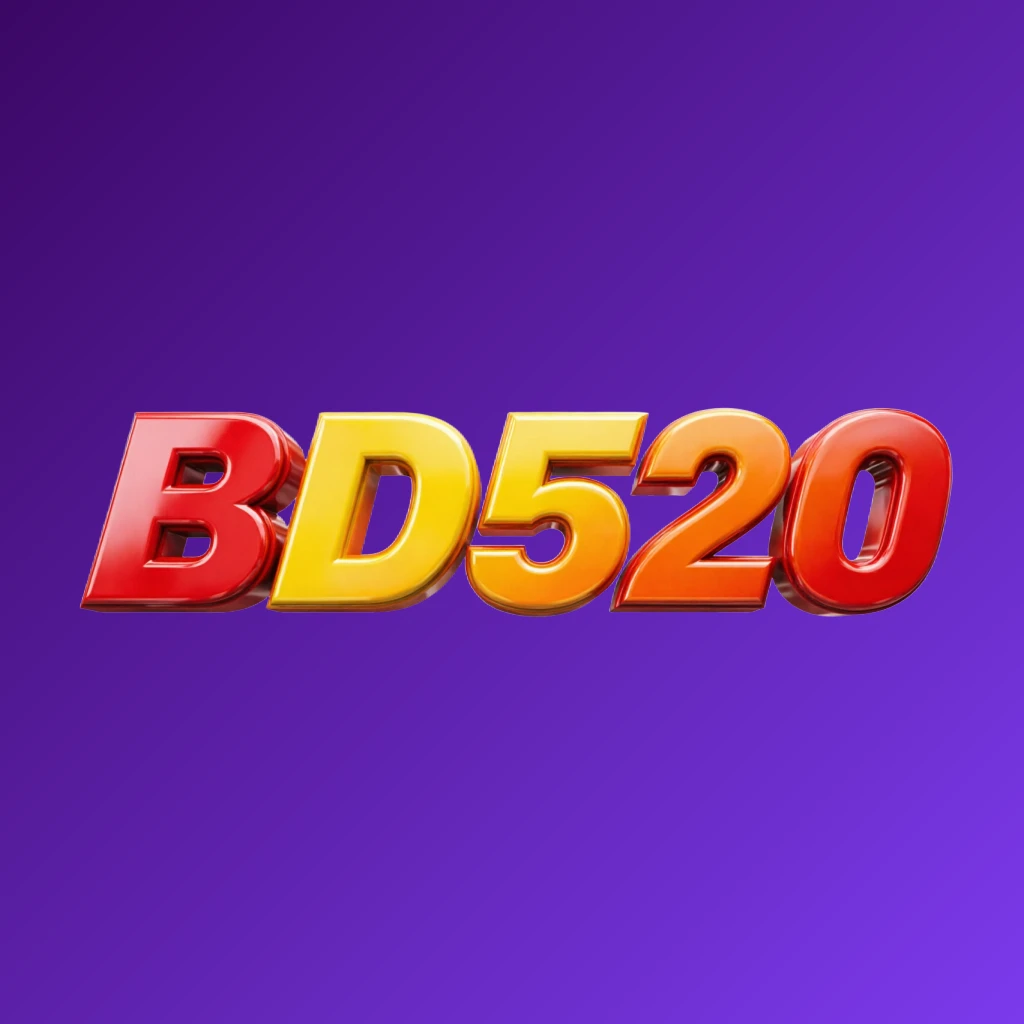 Vibrant BD520 logo with bold heavy typography in bright red, yellow, and orange colors, featuring a glossy 3D effect and energetic modern branding on a transparent background, designed as a wide horizontal rectangular wordmark for a website header.
